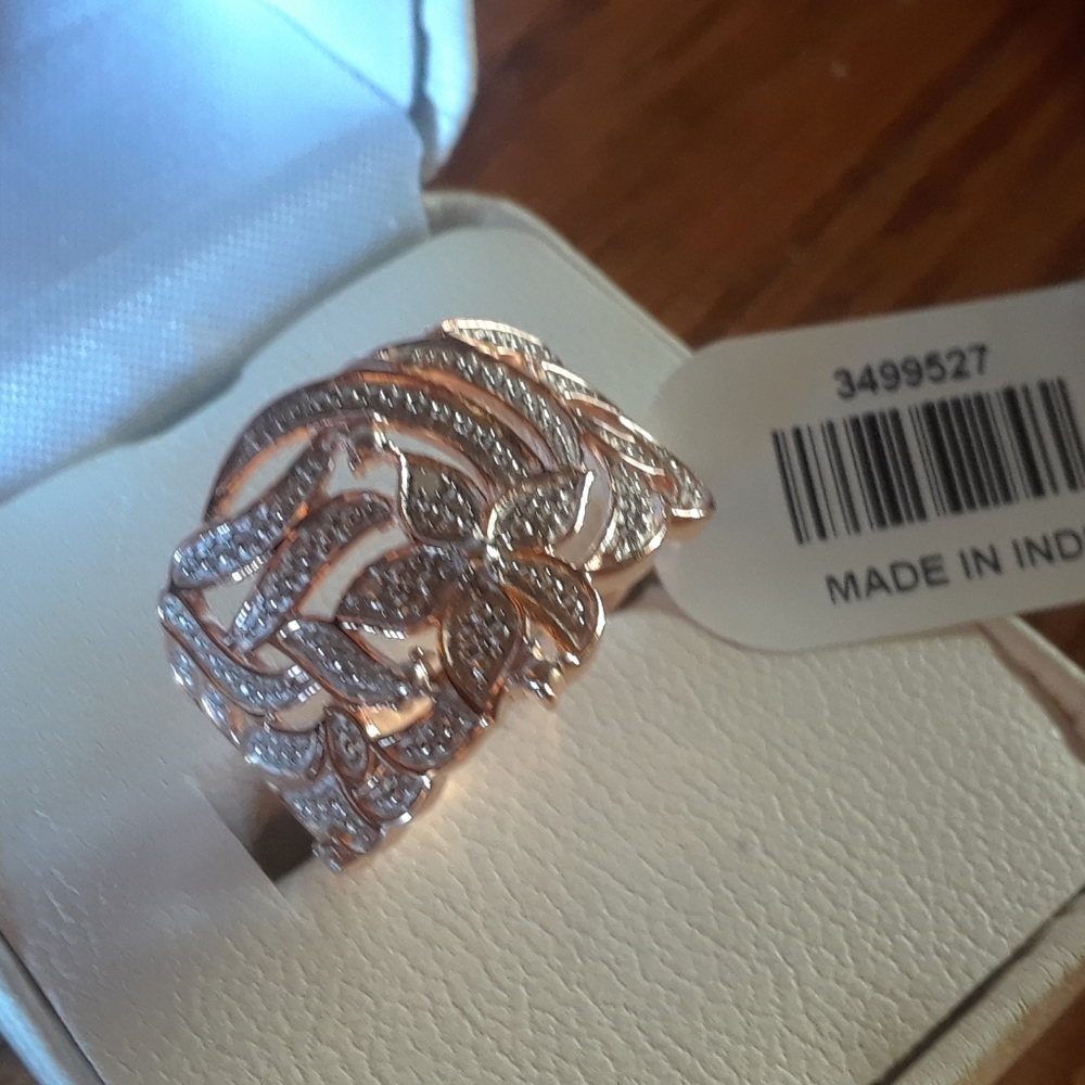 1 Diamond Accent in Plat&14K RG o/Ster.Silv Ring